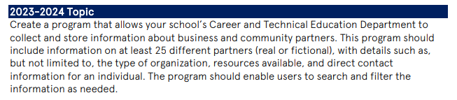 2023-2024 Topic\ Create a program that allows your school's Career and Technical