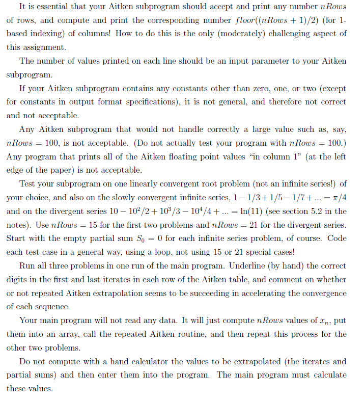 general subprogram to perform repeated Aitken extrapolation, given a sequence r1,22,.. .