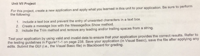  Unit VII Project Fo this proiect, create a new application and