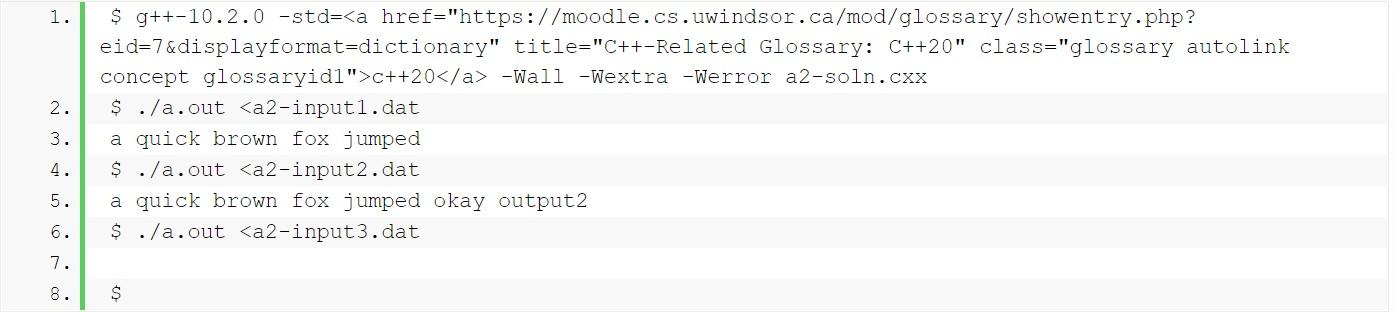 of words (whitespace-separated std::string values) from std::cin (until EOF or an error)