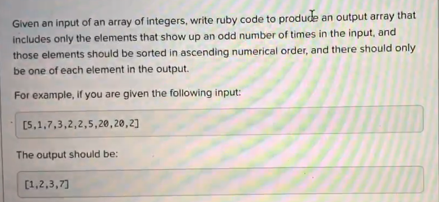 Given an input of an array of integers, write ruby code