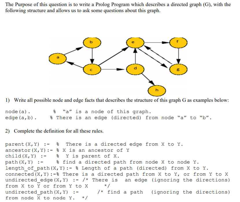 Prolog : 1) Write all possible node and edge facts that describes