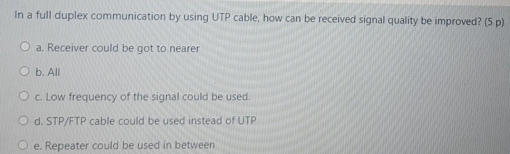  In a full duplex communication by using UTP cable how can