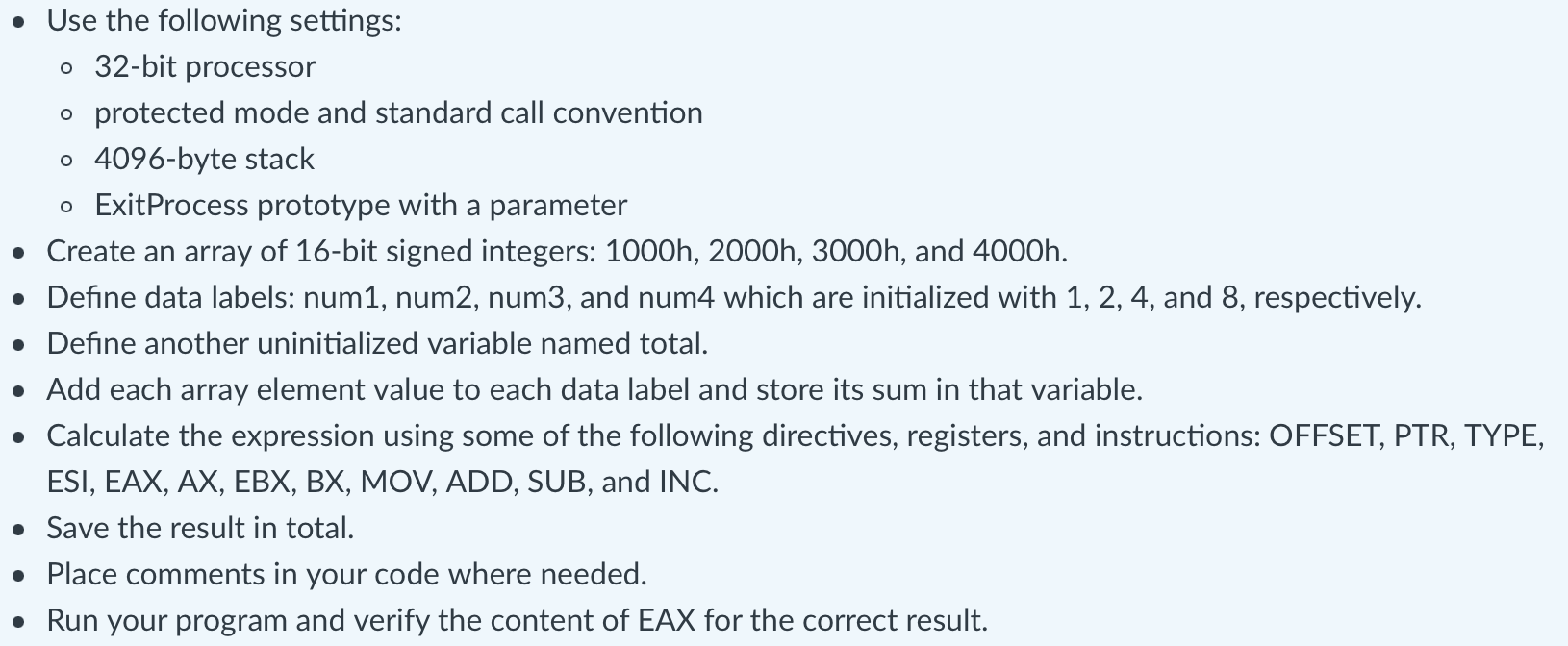 Please help me finish the code segment! This is x86 assembly language
