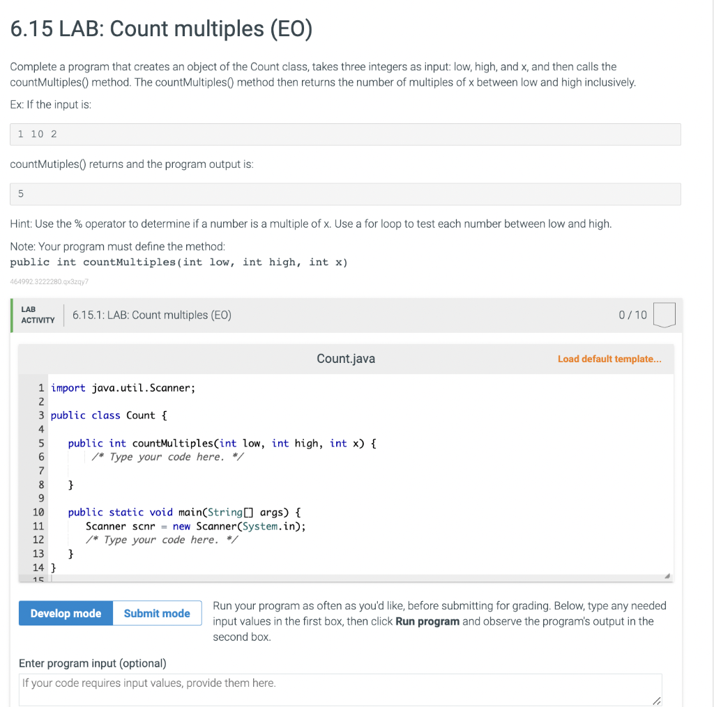  Complete a program that creates an object of the Count class,