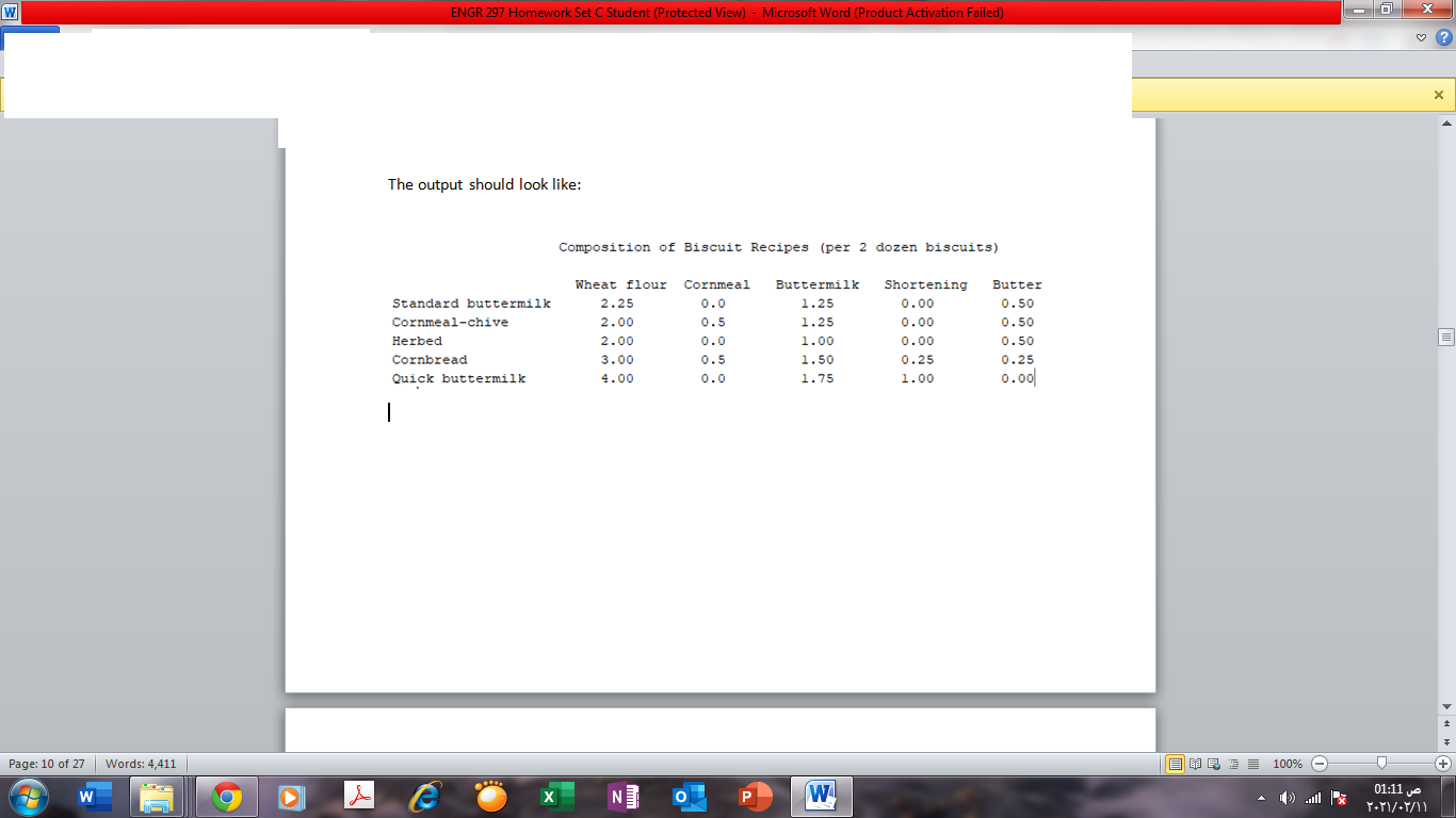  Shown below is a table for a local bakery that lists