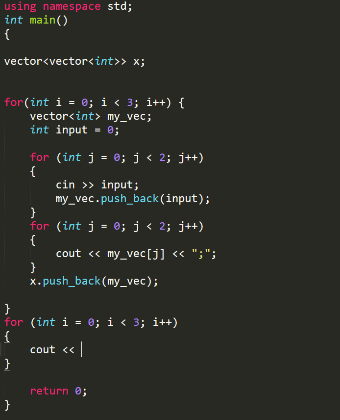  #include #include #include using namespace std; int main() { vector> x;