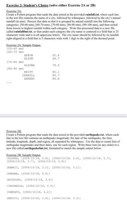  Exercise 2: Student's Choice (solve either Exercise 2A or 2B) Exercise