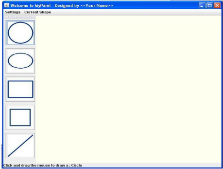 without using applet!! Develop a paint application which includes functionality for drawing