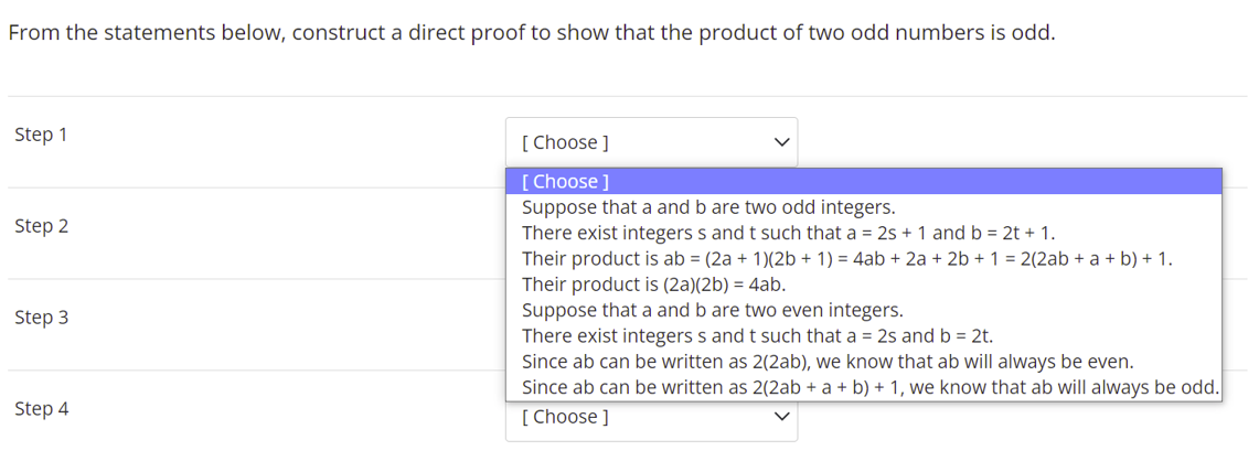 From the statements below, construct a direct proof to show that