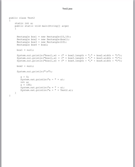 section of print statements. (10 points 2. Which Rectangle constructor does instance