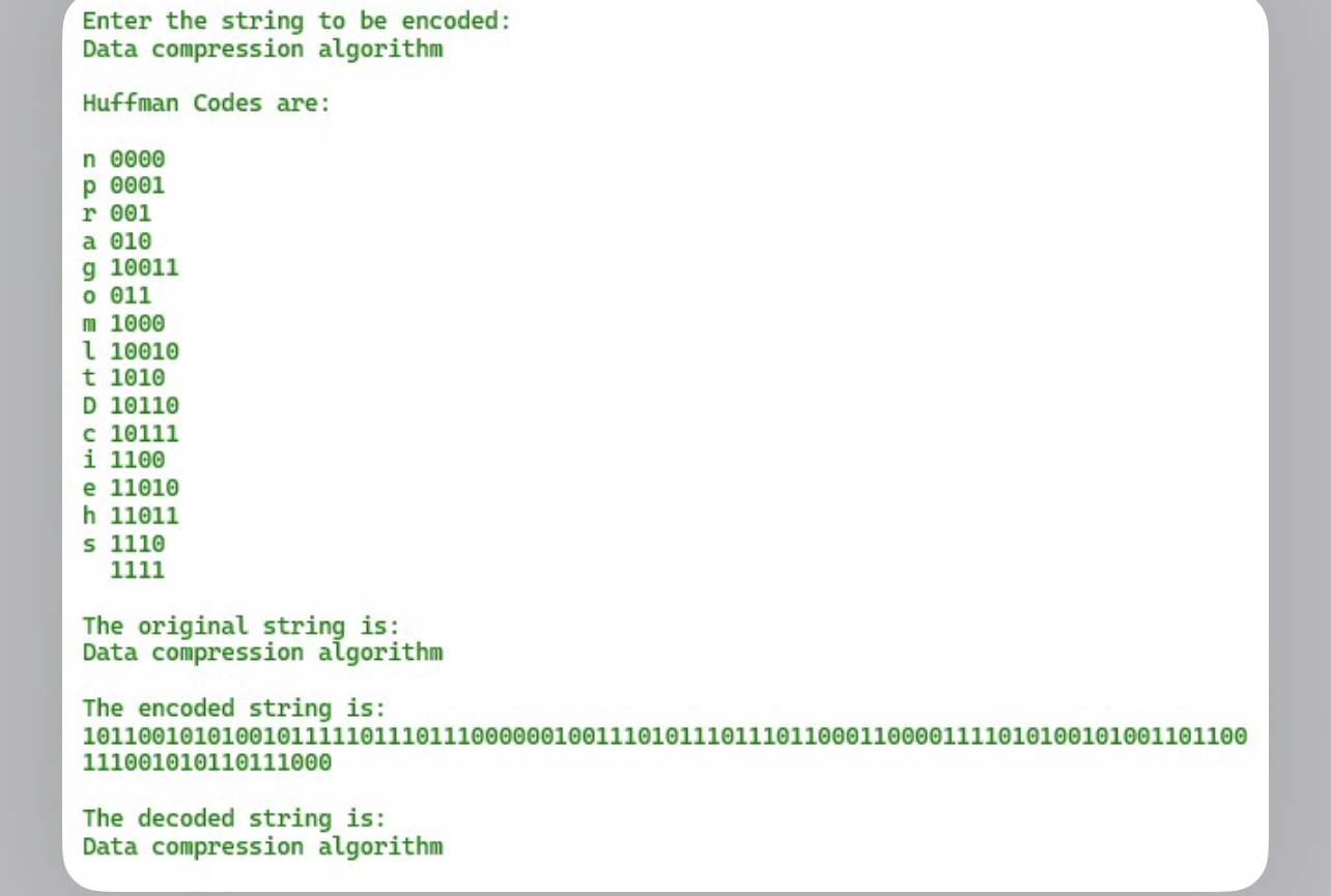  Please make sure that your code gives the same output as