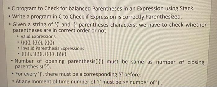  - C program to Check for balanced Parentheses in an Expression
