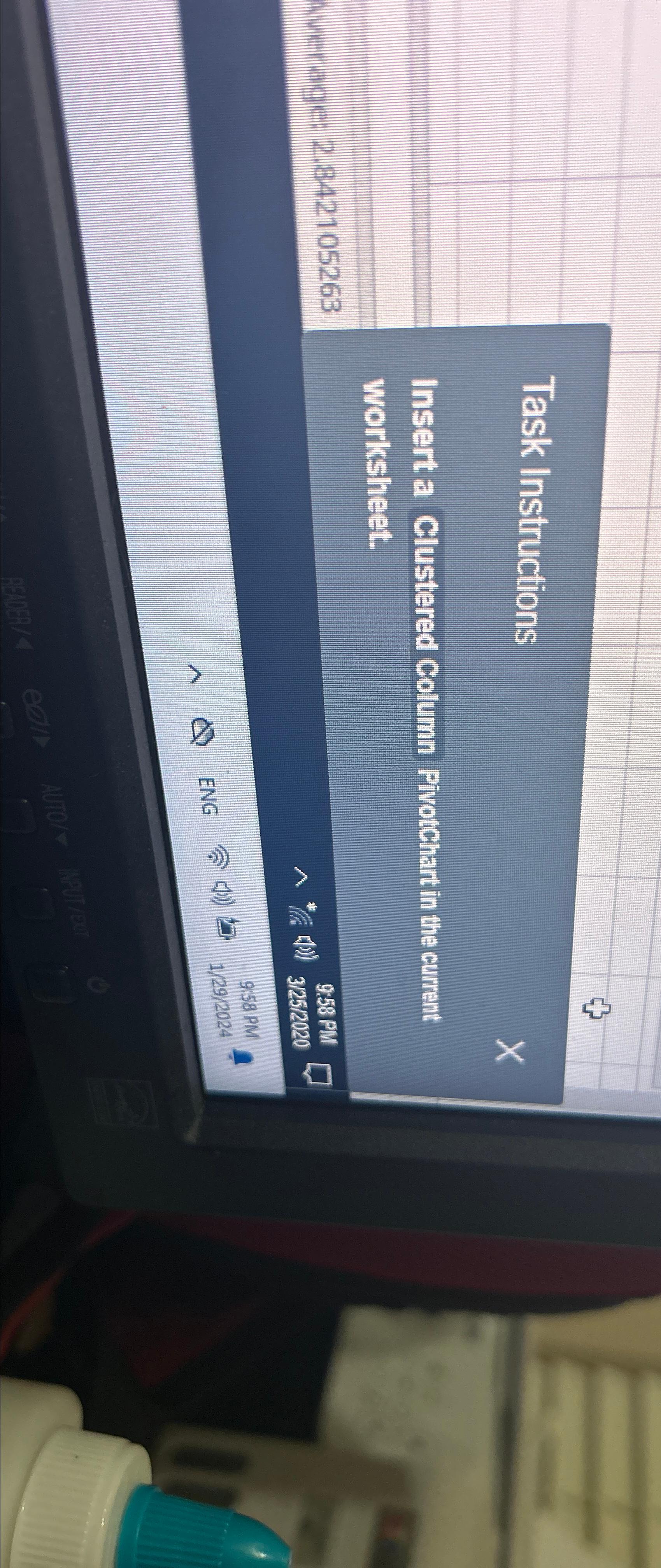  Task Instructions Insert a Clustered Column PivotChart in the current worksheet.