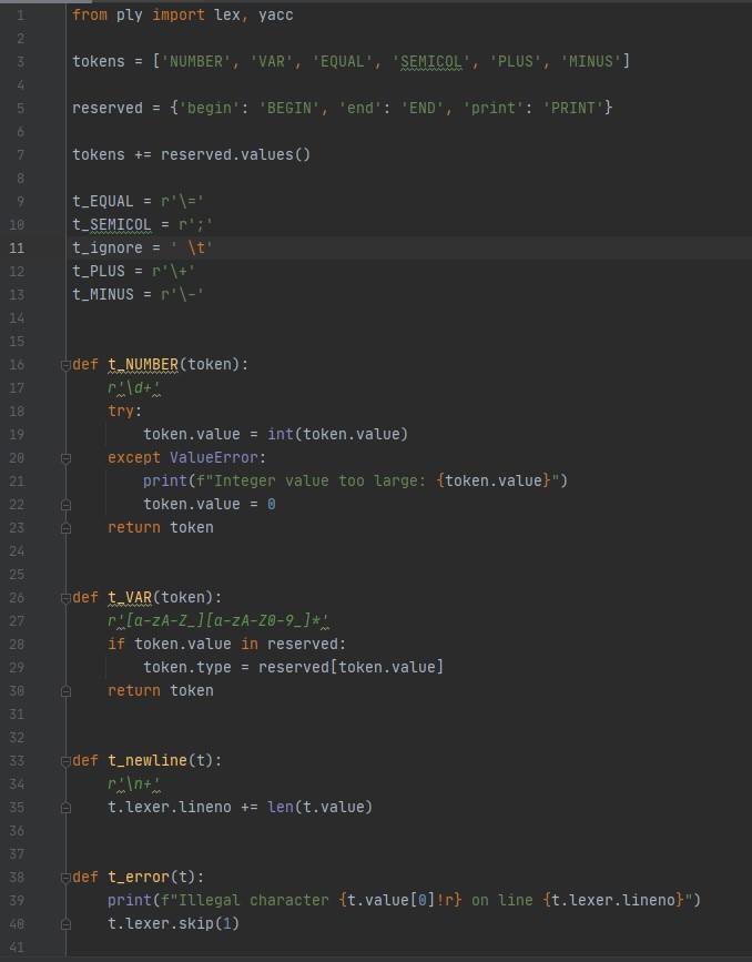 for the language. A starter compiler that implements the BNF listed in