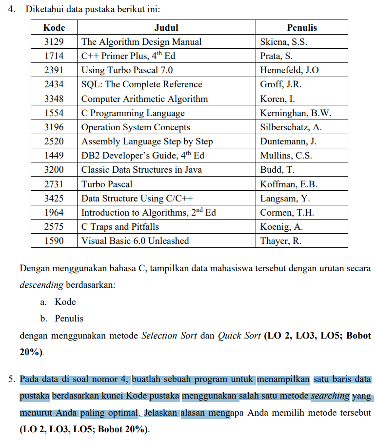  5. In the data in question number 4, create a program