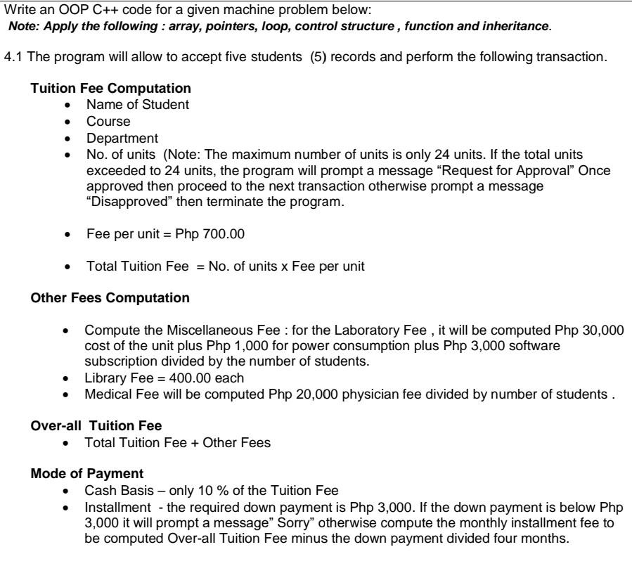 Use only #include , #include , and # Write an OOP C++