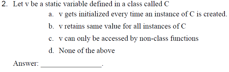  Let v be a static variable defined in a class called