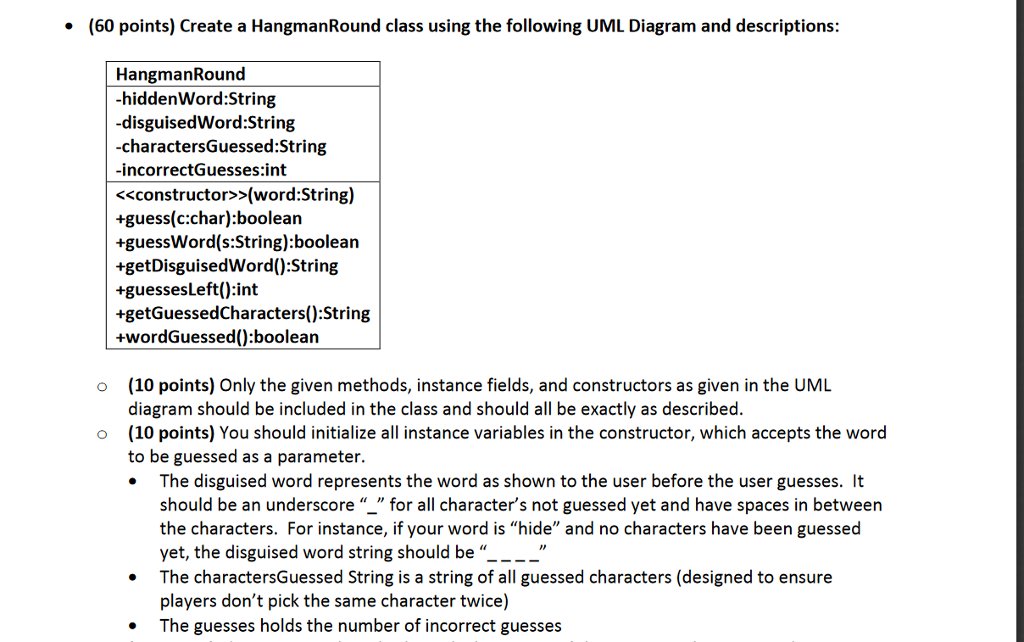 need help with homework using java program (60 points) Create a HangmanRound