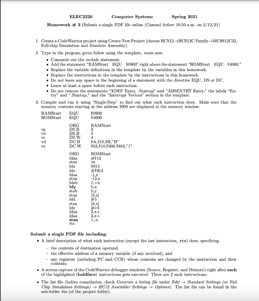  ELEC2220 Computer Systems Spring 2021 Homework # 3 (Submit a single