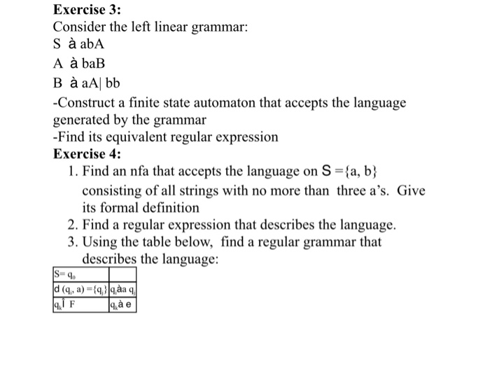  Exercise 3: Consider the left linear grammar: S abA A baB