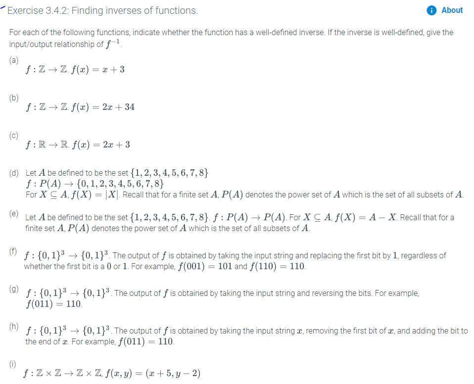 ONLY DO PROBLEMS (B) - (J) THEORY FOUNDATION SUBJECT*** Exercise 3.4.2: Finding