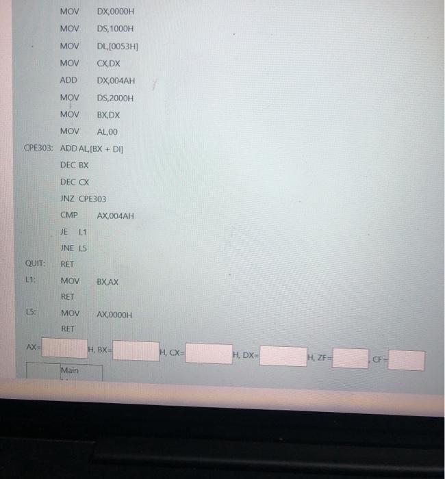memory, fill the effected registers after execution of all Instructions given below.
