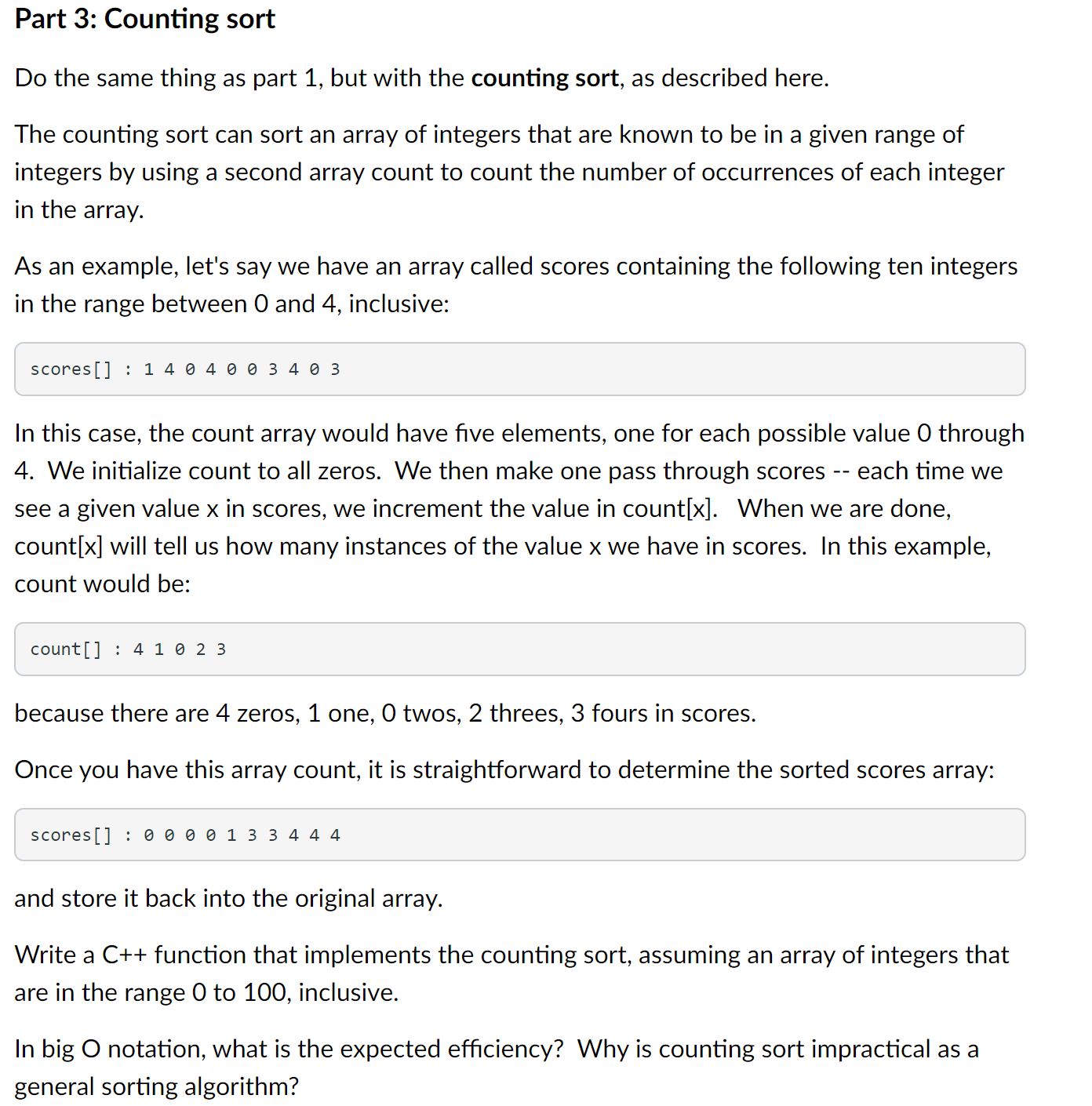  Part 3: Counting sort Do the same thing as part 1,