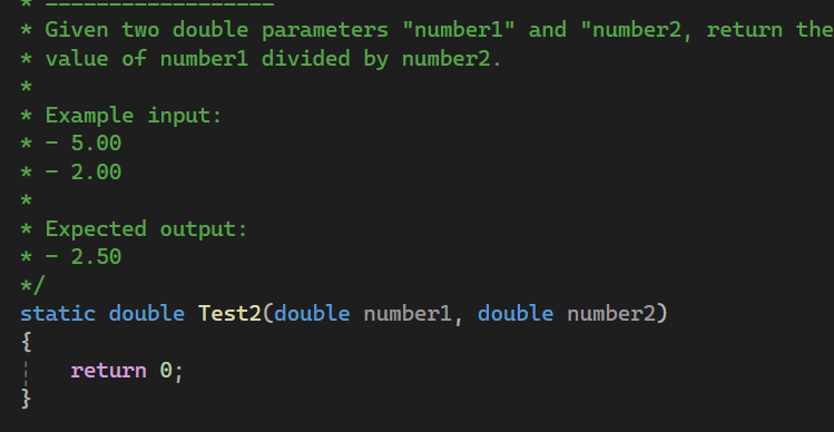  Given two double parameters "number1" and "number2, return the value of