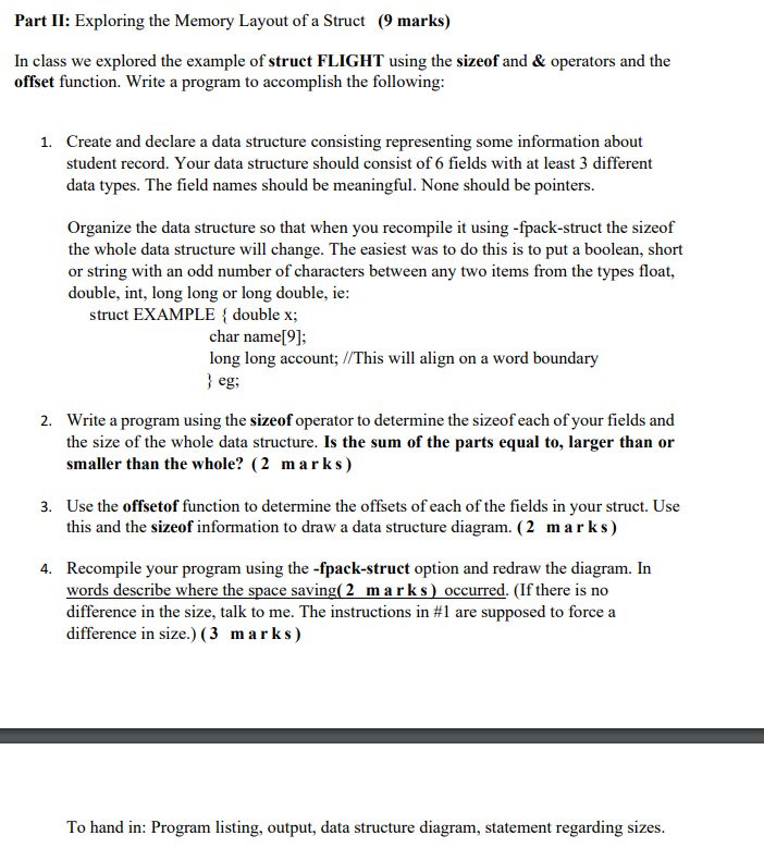 Part II: Exploring the Memory Layout of a Struct (9 marks)