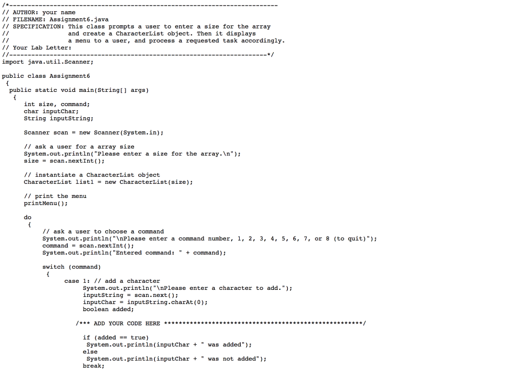 class prompts a user to enter a size for the array //