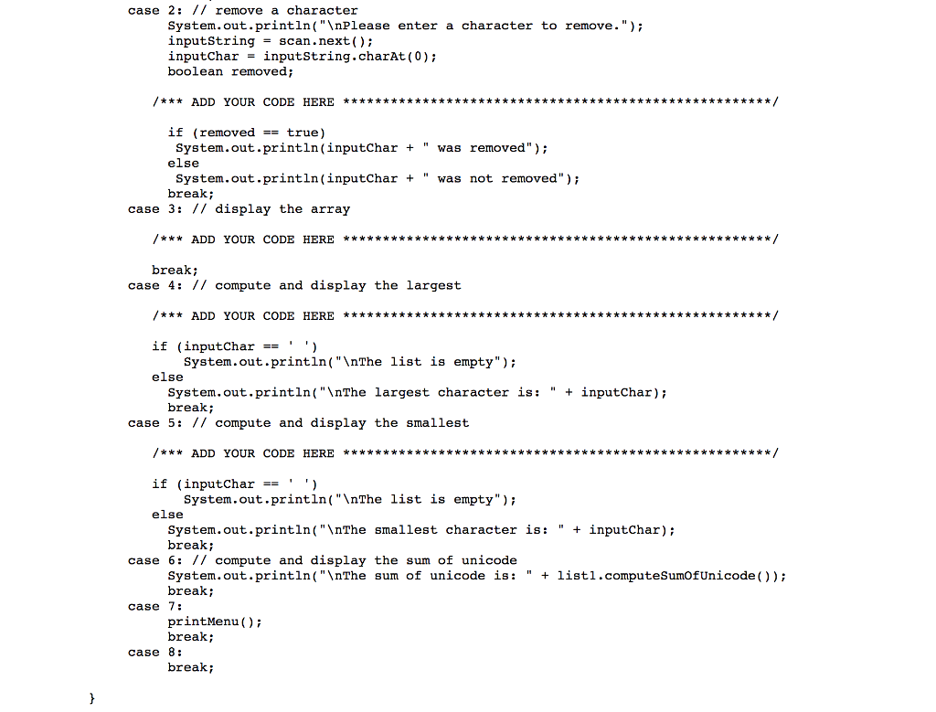 and create a CharacterList object. Then it displays // a menu to