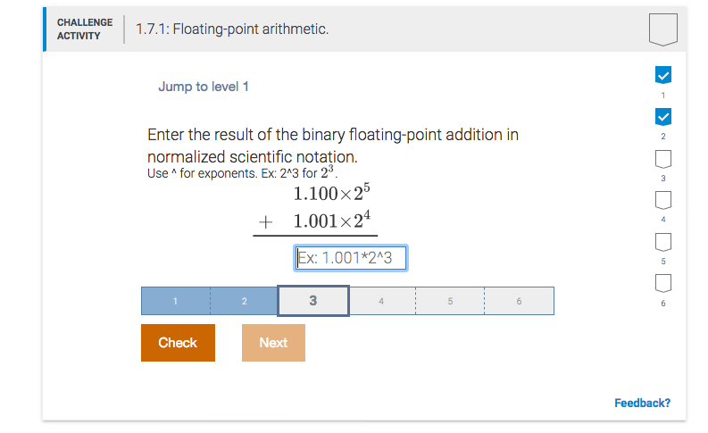  CHALLENGE ACTIVITY 1.7.1: Floating-point arithmetic. Jump to level 1 1 2