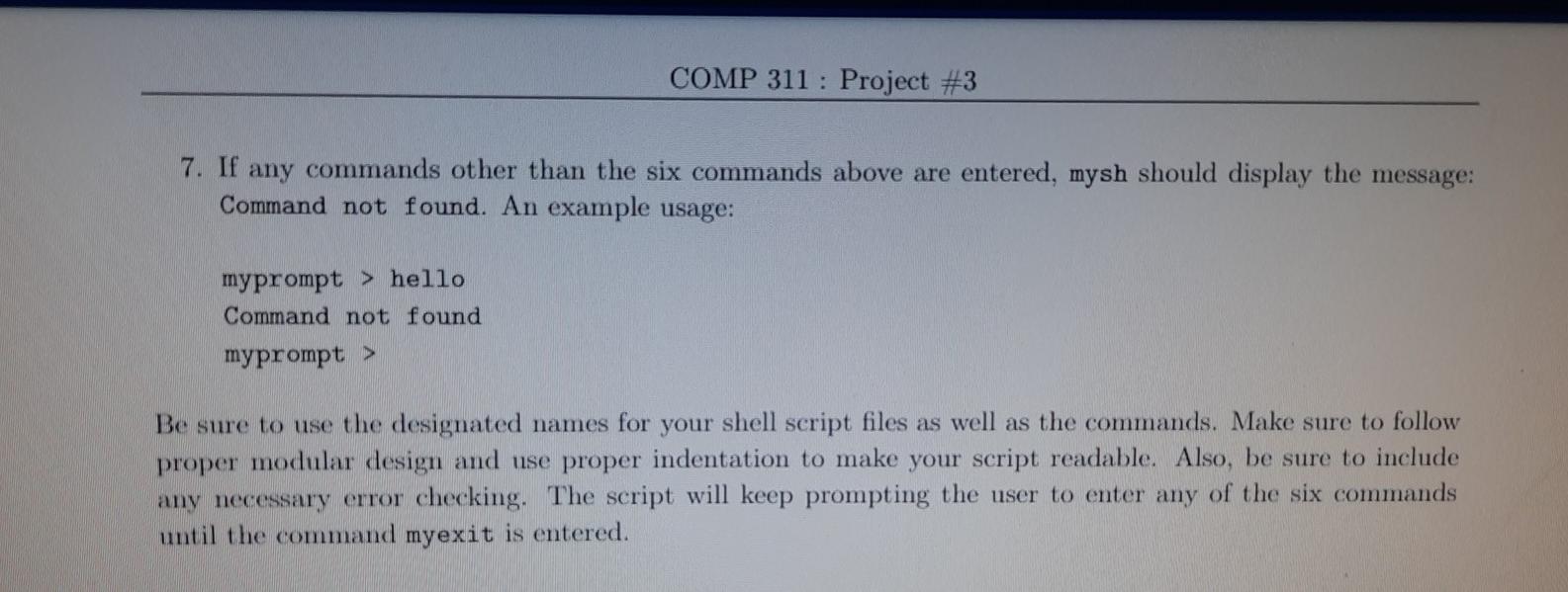 of the following six commands: 1. myfinger namel name2 name3 This command