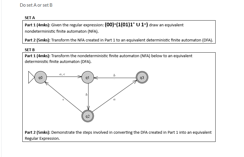  Do set A or set B SET A Part 1(4mks): Given