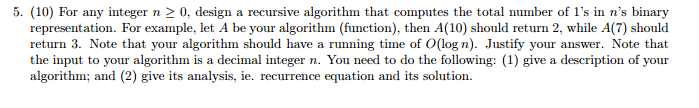  For any integer n lessthanorequalto 0. design a recursive algorithm that