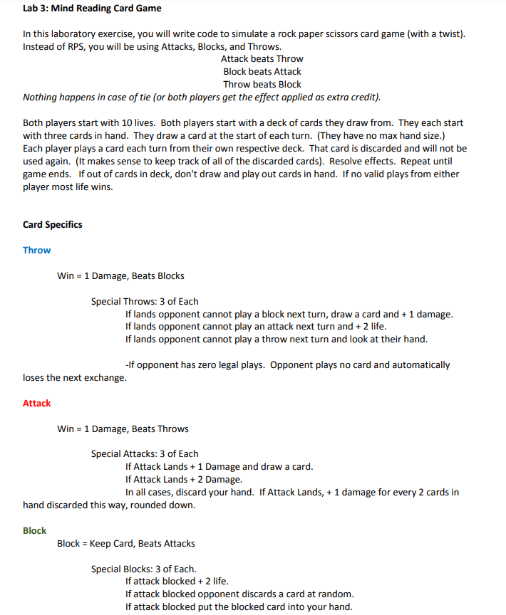  Java in bluej Lab 3: Mind Reading Card Game In this