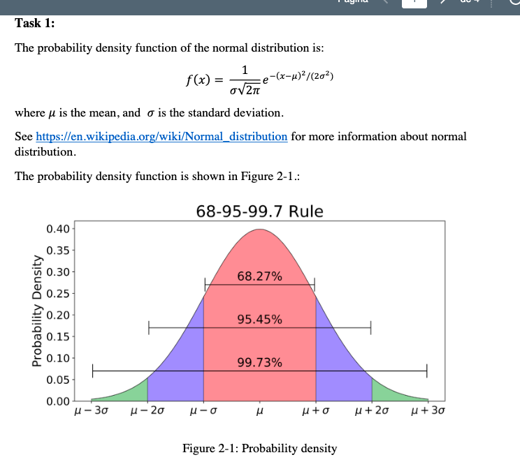  Task 1: The probability density function of the normal distribution is: