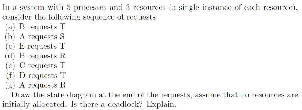 ), In a system with 5 processes and 3 resources (a