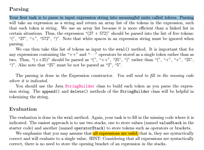 These tokens are then stored in an array list 'tokenList'. */ Expression(String