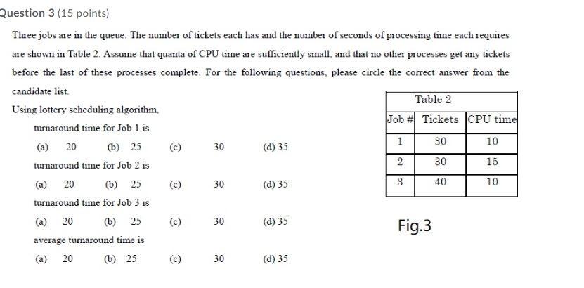  Question 3 (15 points) Three jobs are in the queue. The