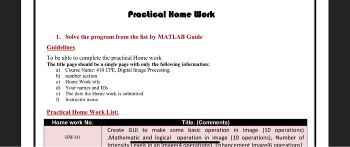  Practical Home Work 1. Solve the program from the list by