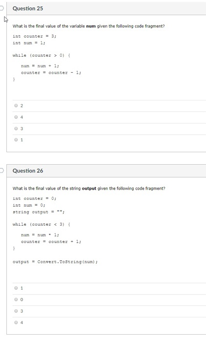num 1; while (counter 0) countercountez1; 0 -1 0 1