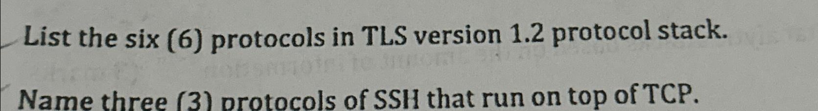  List the six (6) protocols in TLS version 1.2 protocol stack.