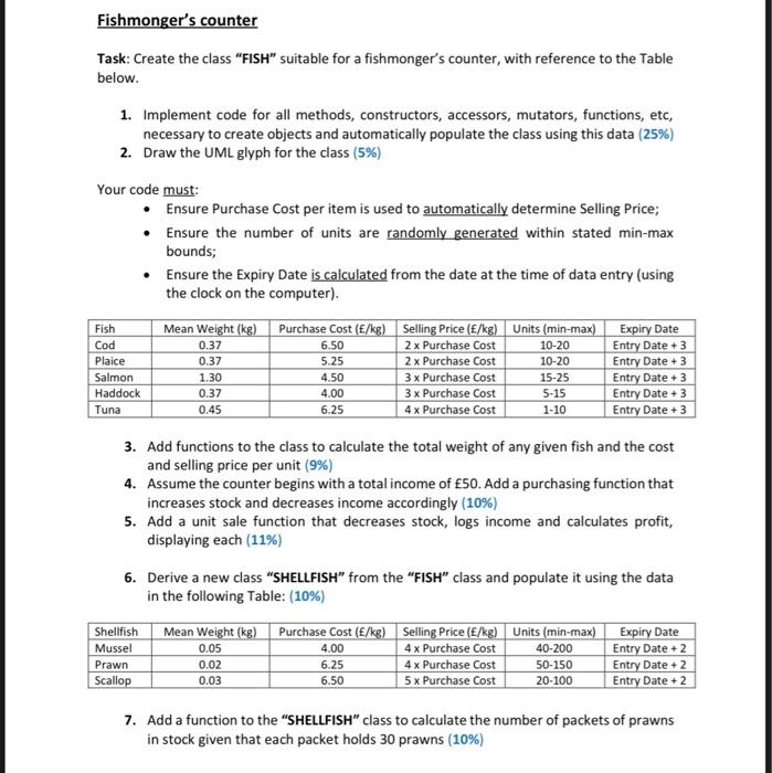  use c++ please. Fishmonger's counter Task: Create the class "FISH suitable