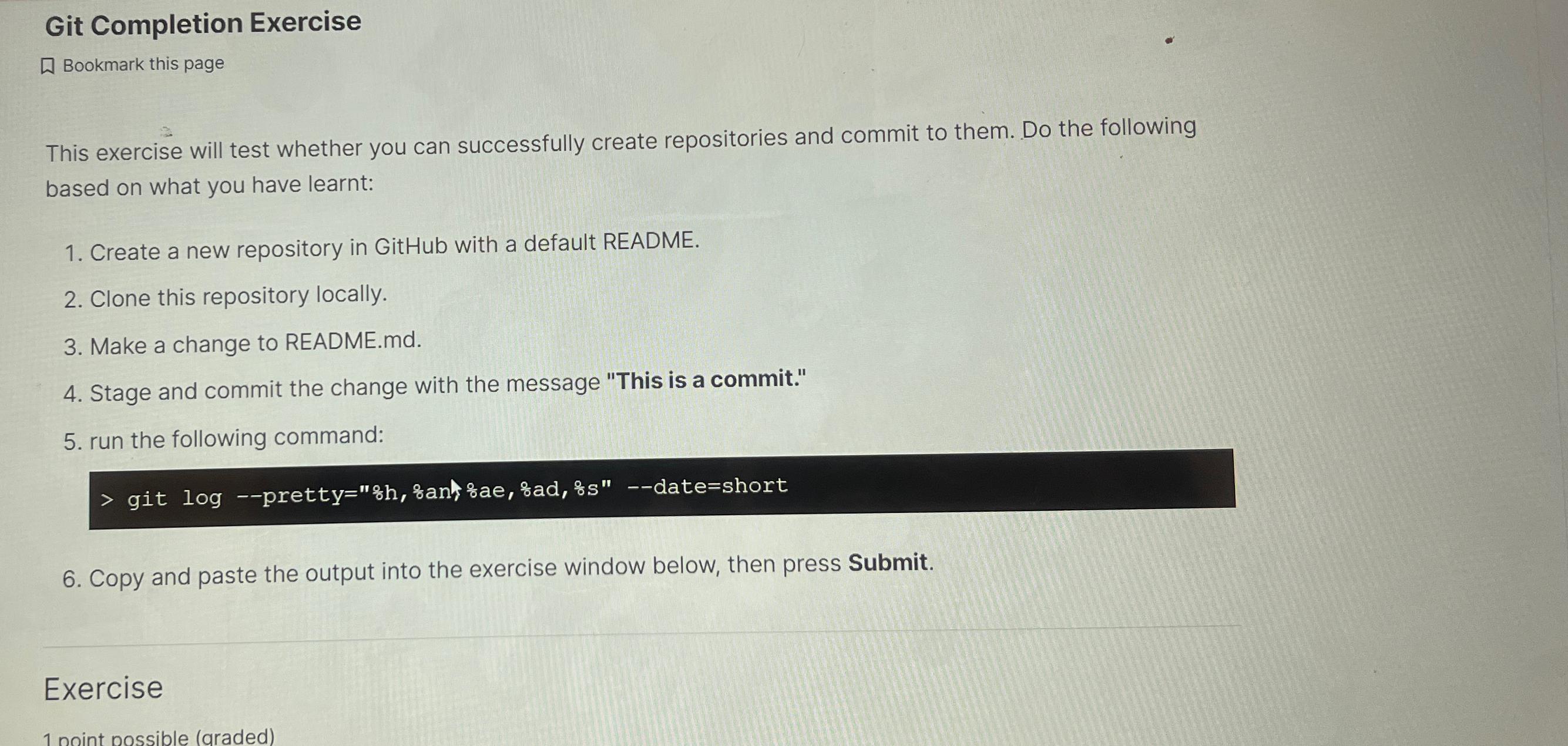  Git Completion Exercise Bookmark this page This exercise will test whether