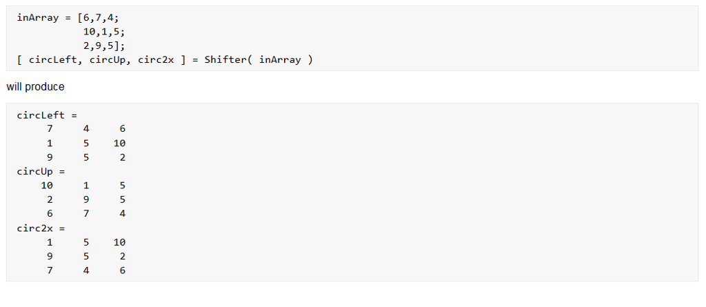 MATLAB Question DO NOT USE CIRCSHIFT, LOOPS, OR ANY INTERNAL FUNCTION Write
