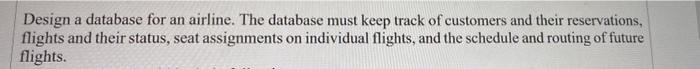 question B Design a database for an airline. The database must keep