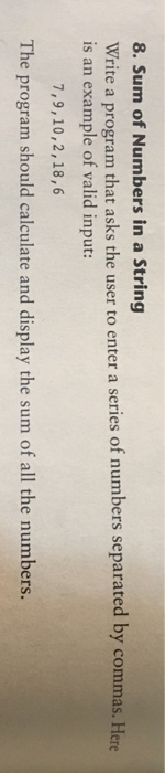  Please send me working Java program only 8. Sum of Numbers