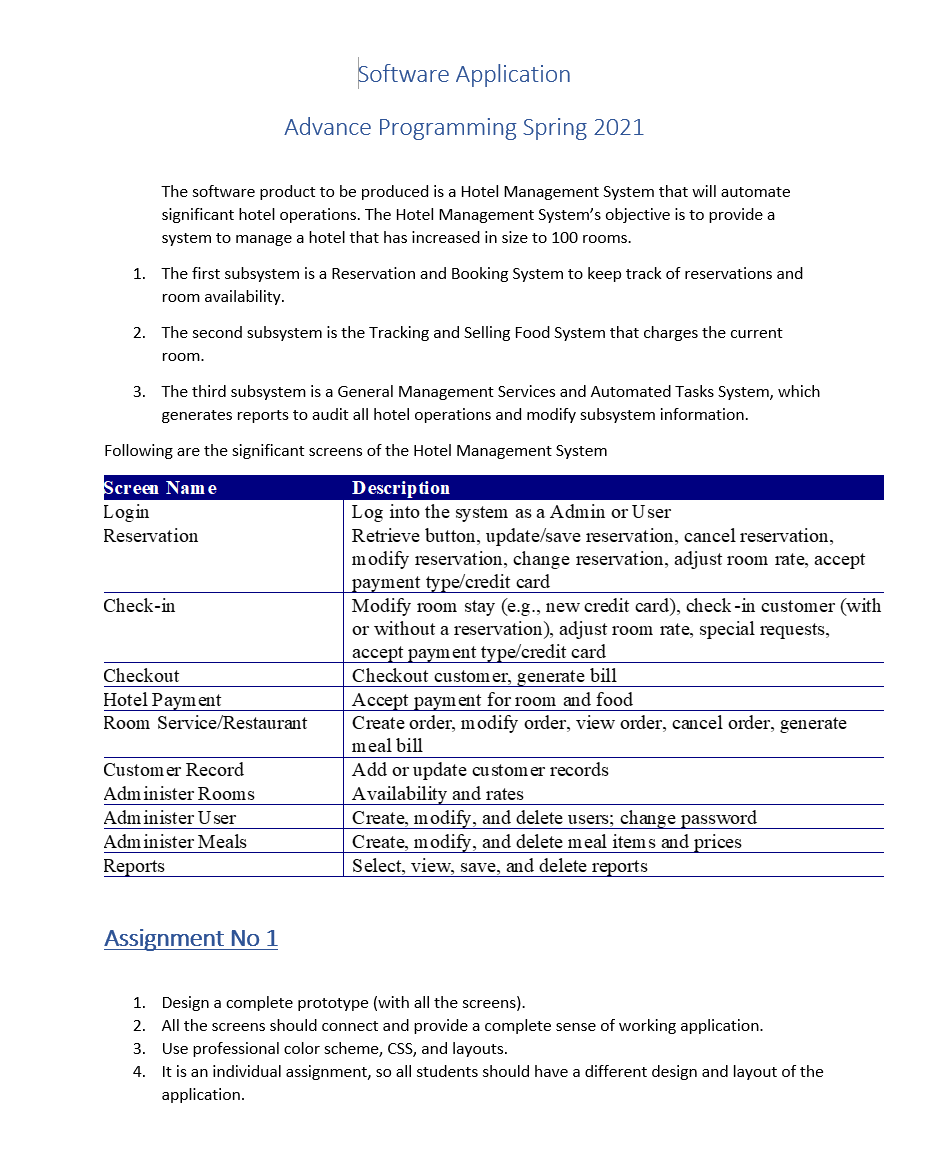  Software Application Advance Programming Spring 2021 The software product to be